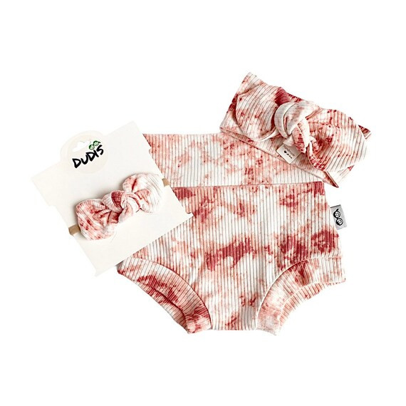Rose Tie Dye Ribbed Knit Bummies and Top Knot Headband Set | Etsy | Etsy (US)