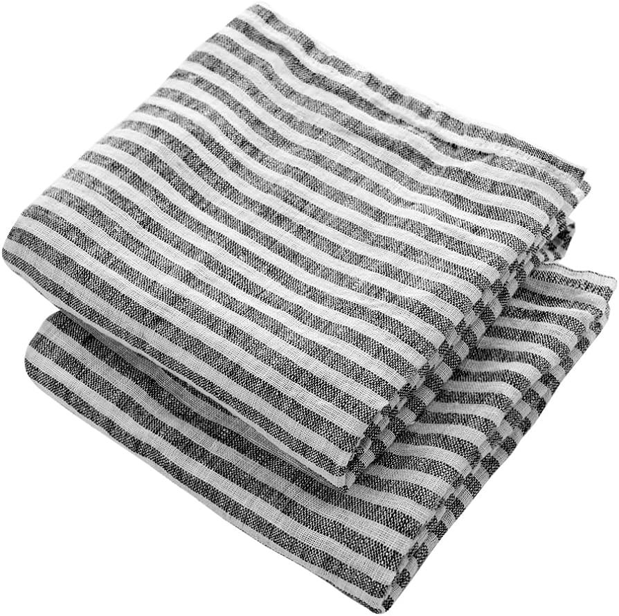 Black Kitchen Dishtowels Set of 2, Linen Striped Towels - 100% Linen Dish Towels - Linen Tea Towe... | Amazon (US)