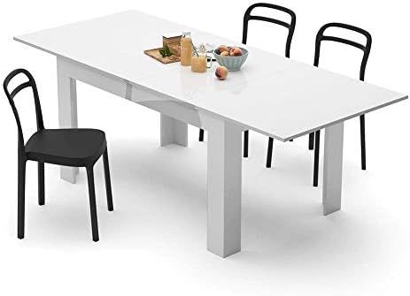 Amazon.com: Mobili Fiver, Extendable Dining Table, Easy, White Gloss, Laminate-Finished, Made in ... | Amazon (US)