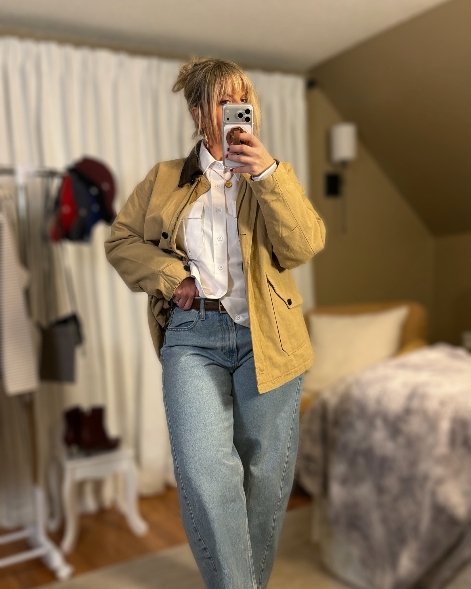 Obsessed with this combo. A classic barn jacket layered over an oversized men’s-style shirt and relaxed barrel jeans for that cool-girl, comfy vibe I live in.

#LTKOver40 #LTKSaleAlert #LTKMidsize