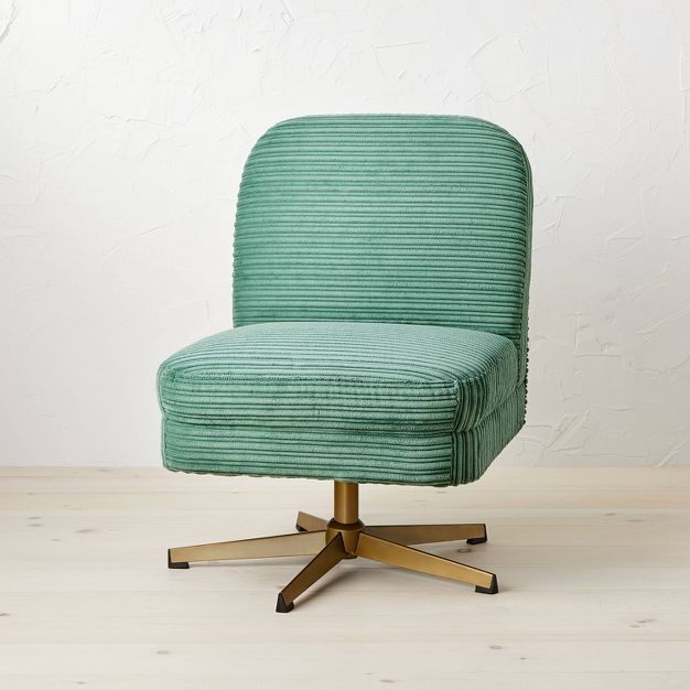 Spaulding Channel Velvet Accent Swivel Chair with Brass Base Green - Opalhouse&#8482; designed wi... | Target