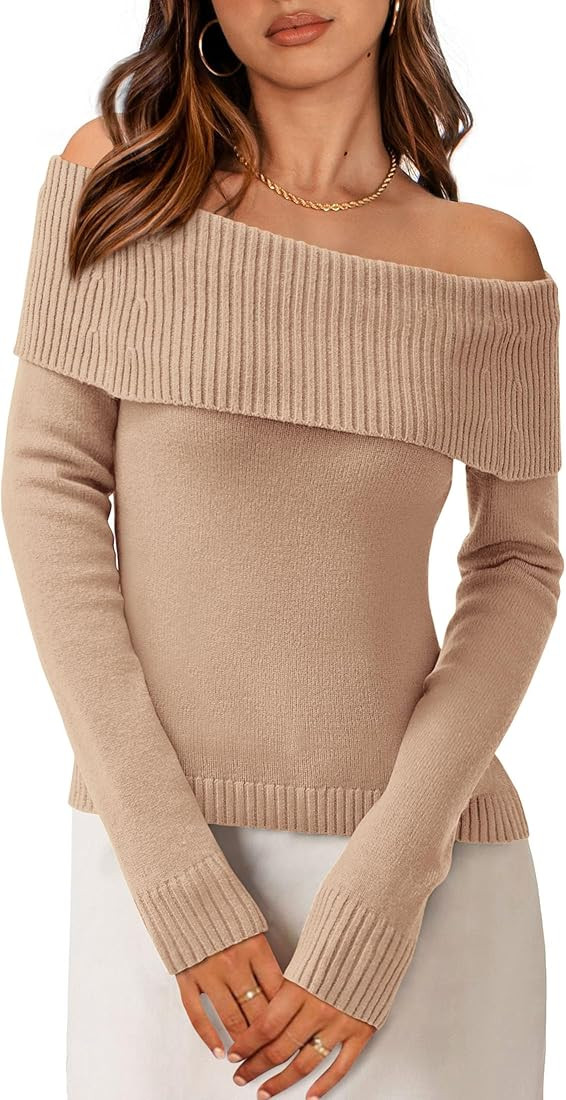 PRETTYGARDEN Women's Fall Off Shoulder Sweaters Y2K Long Sleeve Ribbed Knit Fitted Pullover Tops ... | Amazon (CA)