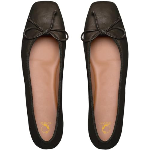 SHODENSE Women Brown Flats Shoes Bow Square Closed Toe Ballet Flats Low Hidden Wedge Heel Slip On Dress Flats Brown Office Work Shoes Girls Driving Flats Club Church Spring Comfort Matte Brown 10 | Amazon (US)