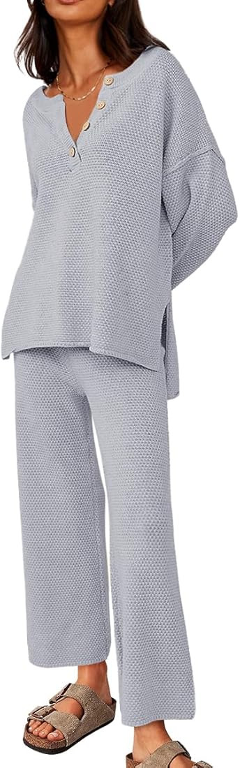 LILLUSORY Women's 2 Piece Trendy Outfits Oversized Slouchy Matching Sets Cozy Knit Sweatsuit Sets | Amazon (US)