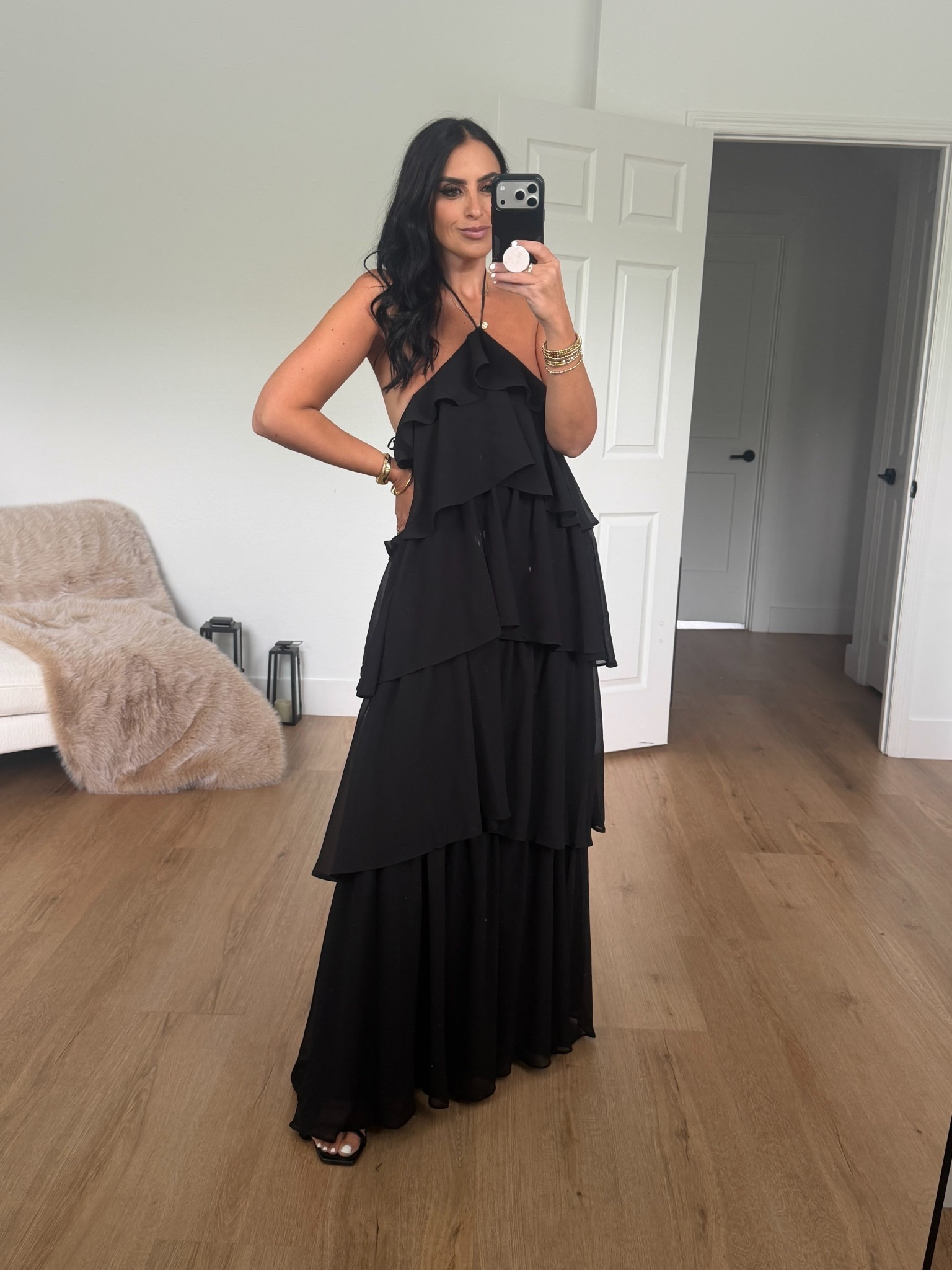 Petal & Pup Chasity Halterneck Maxi Dress Black wearing size small