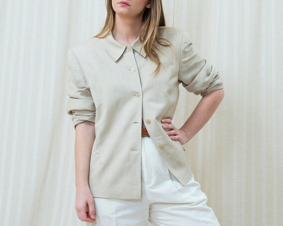 80s Giorgio Sant'angelo Flax Linen Jacket Large  Beige | Etsy | Etsy (US)