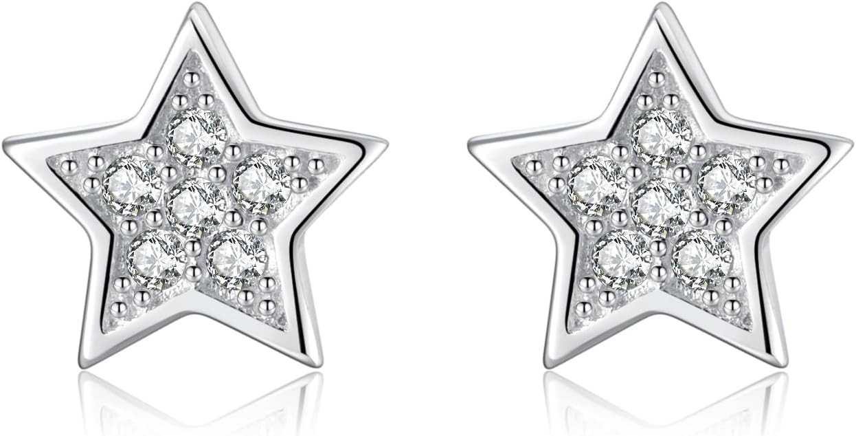 SLUYNZ 925 Sterling Silver Small CZ Star Stud Earrings for Women Teen GIrls Small Celestial Earri... | Amazon (US)