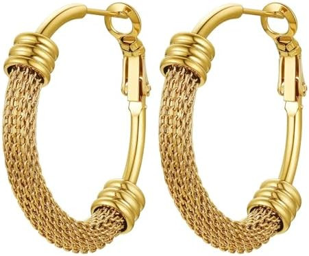 PROSTEEL 30/40/60/80/100mm Chunky Hoop Earrings For Women Gold Plated/Black Stainless Steel Hoops... | Amazon (US)