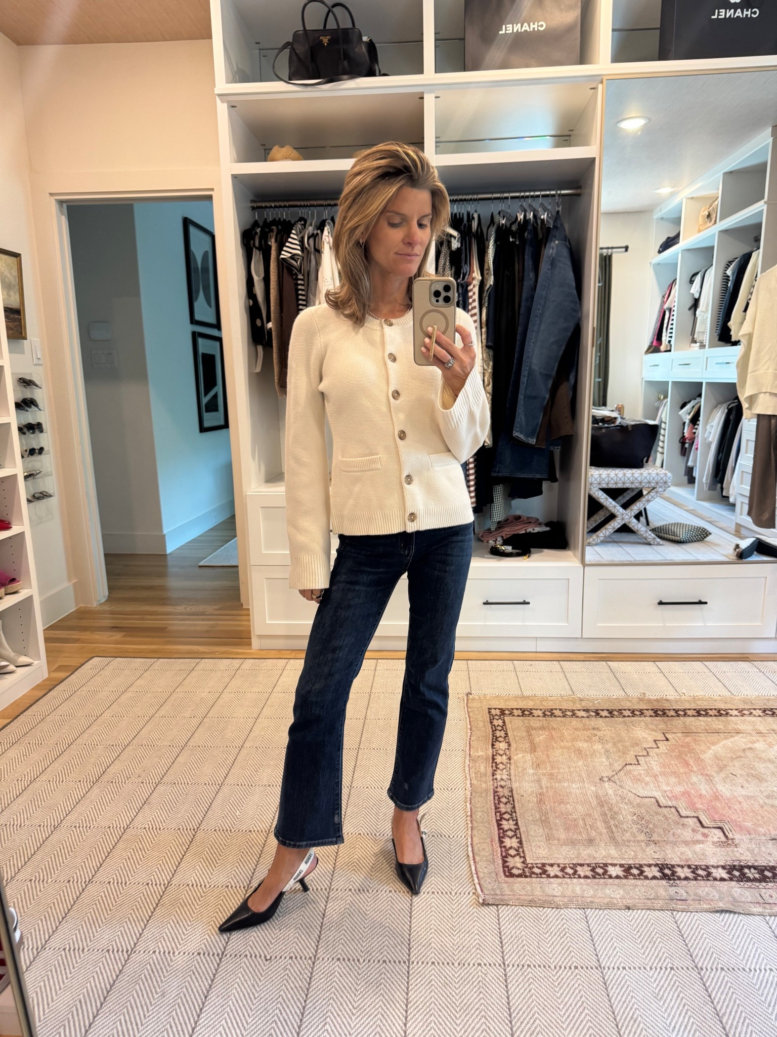 Favorite @onequince jeans with new structured cardigan (wearing xs)! #quinceparter 