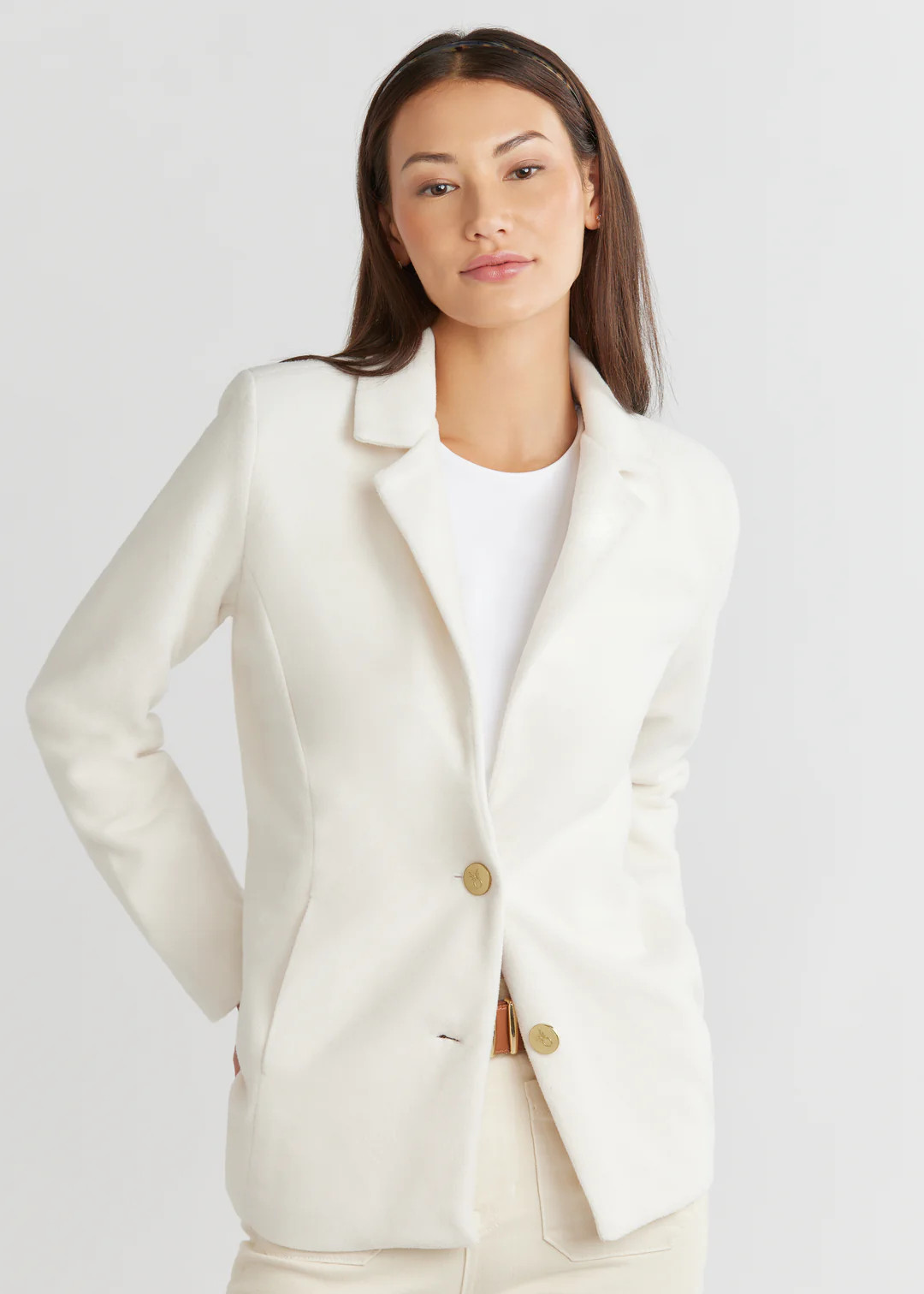 Wellington Blazer in Vello Fleece (Cream) | Dudley Stephens