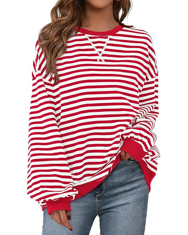 PRETTYGARDEN Womens Striped Oversized Sweatshirt Color Block Crew Neck Long Sleeve Casual Loose P... | Amazon (US)