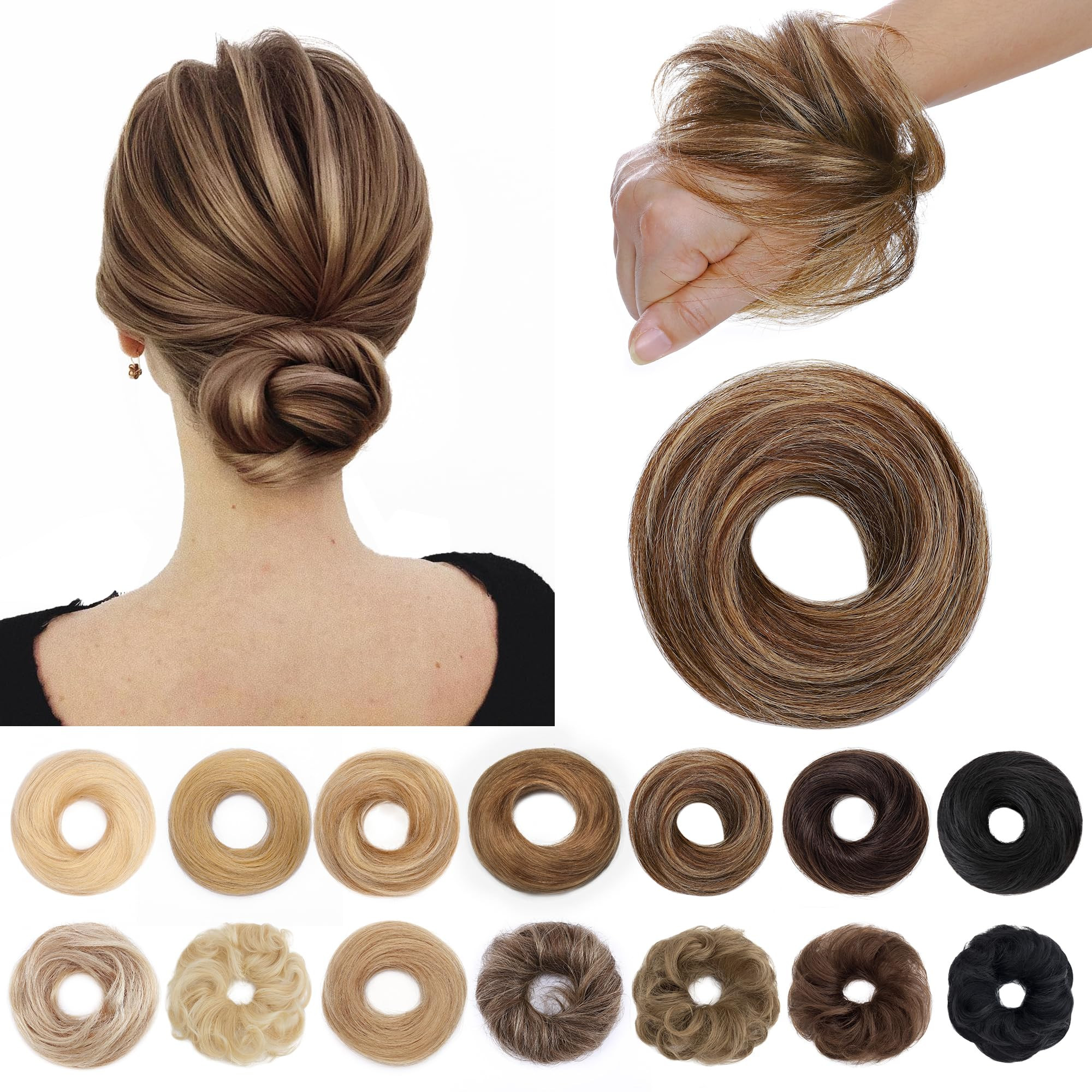 SEGO Human Hair Messy Bun Hairpieces Real Scrunchies Natural Wavy Smoothed Updo Donut Chignon Pon... | Amazon (US)