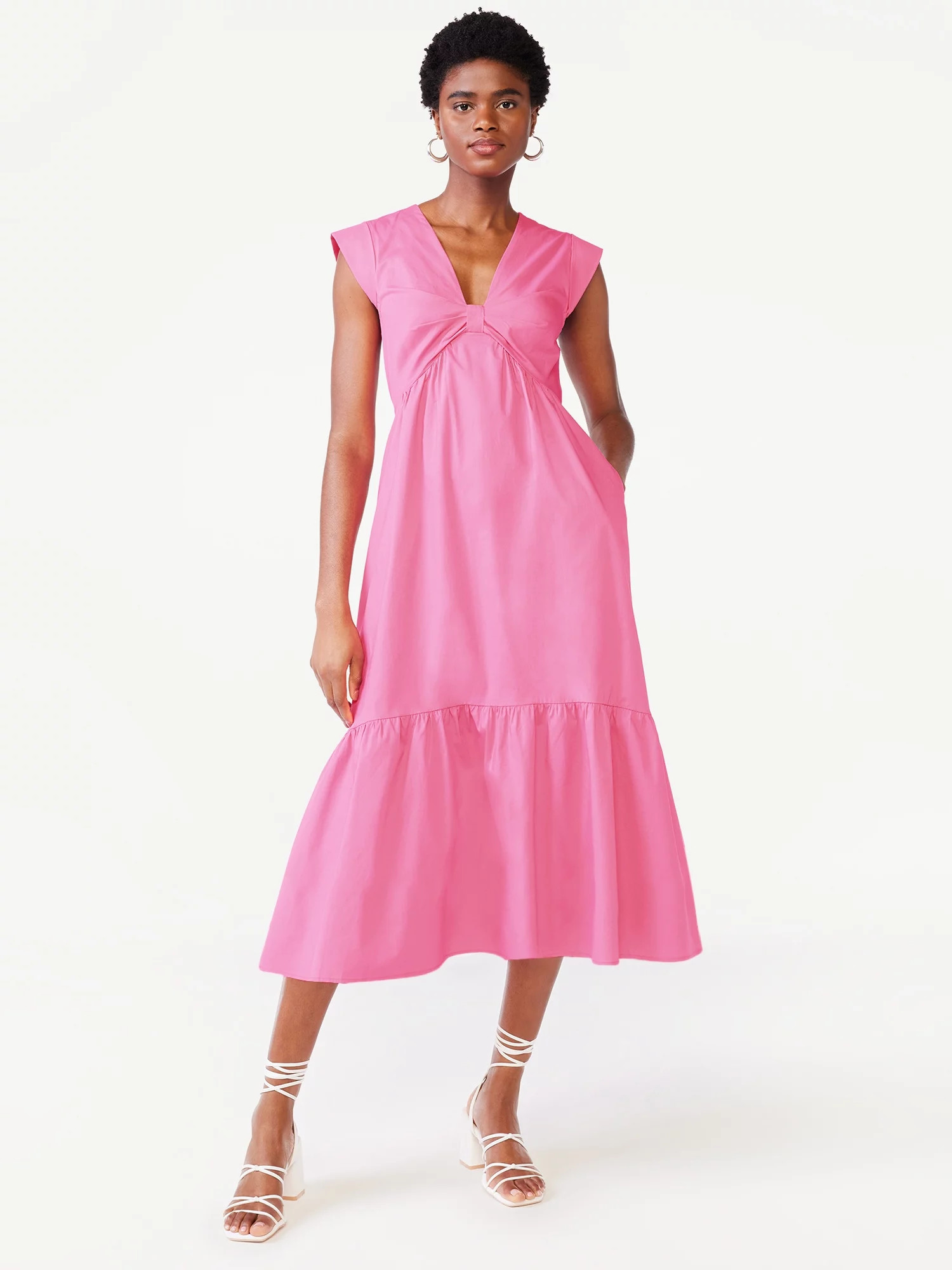 Scoop Women's Knot Front Midi Dress | Walmart (US)