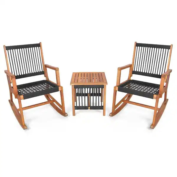 3PCS Acacia Wood Rocking Bistro Set Patio Furniture Set w/ Side Table | Bed Bath & Beyond