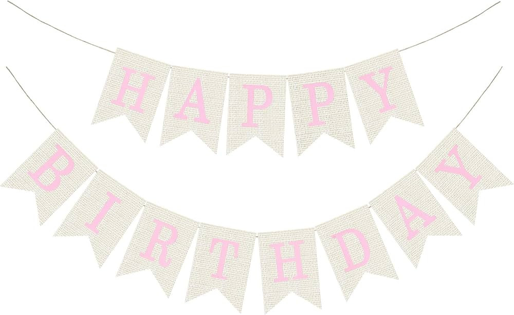 Happy Birthday Banner Sign White Burlap Birthday Garland Wall Door Hanging Banners Flag for Women... | Amazon (US)