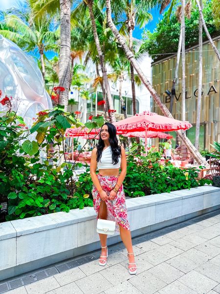 Under $35 amazon satin floral asymmetrical skirt (small), under $20 amazon one shoulder rouched crop top (small, 10+ colors) and under $42 amazon block heels— a perfect summer date night or day look! #founditonamazon  

#LTKunder100 #LTKSeasonal #LTKunder50