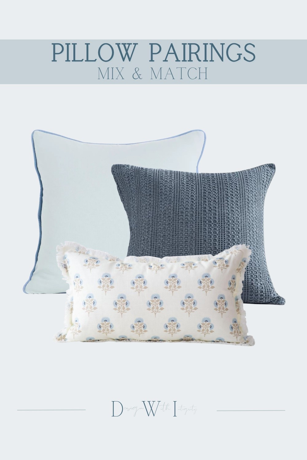 Something about a blue palette done right just feels like a full exhale. This trio works because it moves through the color family with intention rather than repetition.

The oversized ice blue square with its crisp piped edge sets a clean, airy foundation. Layered behind it, a slate blue waffle knit square introduces depth and tactile dimension, its tonal texture adding weight without adding visual noise. Anchoring the front is a lumbar in cream with a hand-blocked blue floral motif and a delicate fringe trim that softens the whole composition.

The pairing succeeds because each pillow holds a distinct role: one brings lightness, one brings structure, and one brings pattern and scale contrast. The result is a layered, designer-curated look that feels collected and considered rather than matchy.

All three are linked in my LTK storefront. Tap the link in bio to shop the full pairing.

#pillowstyling #bluepillow #coastalinteriors #waffleknitdecor #blockprintlumbar #neutralblue #sofastyling #interiordesign #ltkhome #shopltk #mixandmatch #designdetails #calmhome #texturedliving #throwpillows 

 #LTKHome

#LTKHome
