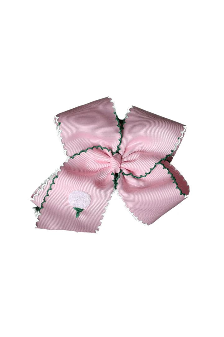 Scalloped Edge Grosgrain Bow with Embroidered Golf Ball Pink | The Smocked Flamingo