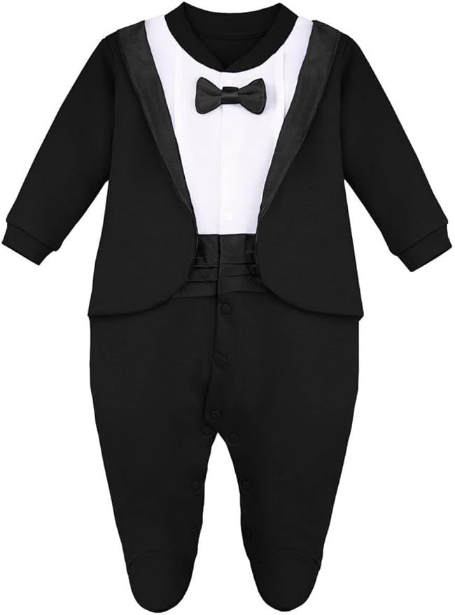 Lilax Baby Boy Gentleman Tuxedo Footie Christmas Holiday Outfit with Bow Tie | Amazon (US)