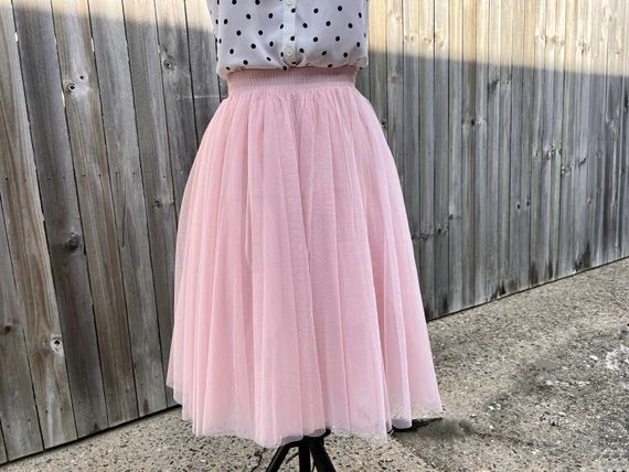Pale Pink Tulle Skirtwedding Skirtbridesmaid Short Tulle - Etsy | Etsy (US)