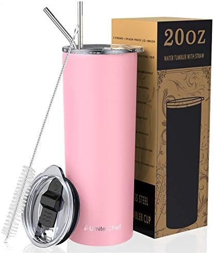 Umite Chef Straw Tumbler Skinny Travel Tumbler with Lid, Vacuum Insulated 20oz Coffee Mug, Double Wa | Amazon (US)