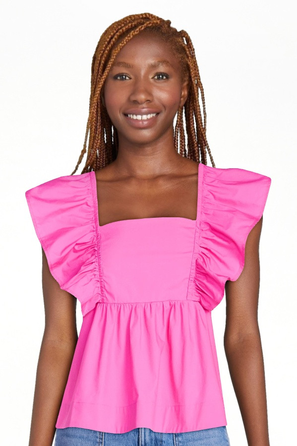 Free Assembly Women's Square Neck Cotton Top with Flutter Sleeves, Sizes XS-XXL | Walmart (US)