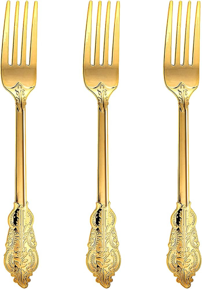 N9R 100Pcs Gold Plastic Forks, Solid, Durable and Heavy Duty Plastic Forks, Perfect Utensils for ... | Amazon (US)