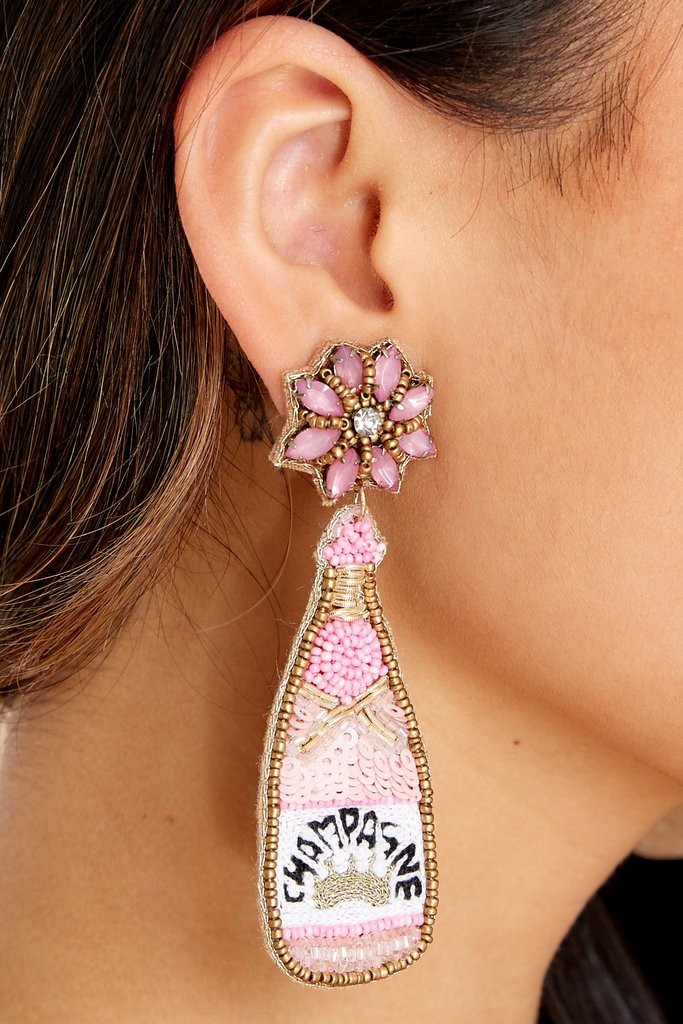 Let's Get Fizzical Pink Beaded Earrings | Red Dress 