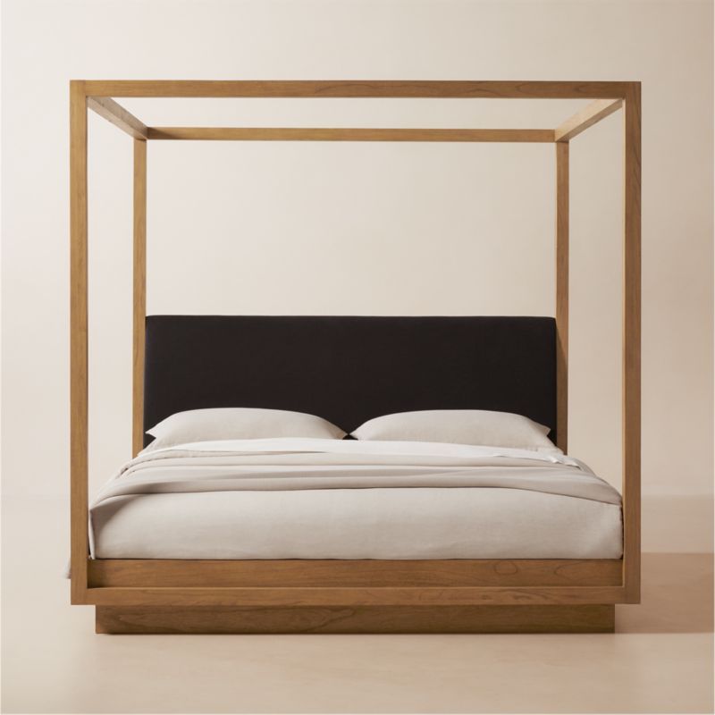 Clauson Black Upholstered and Wood Canopy King Bed + Reviews | CB2 | CB2