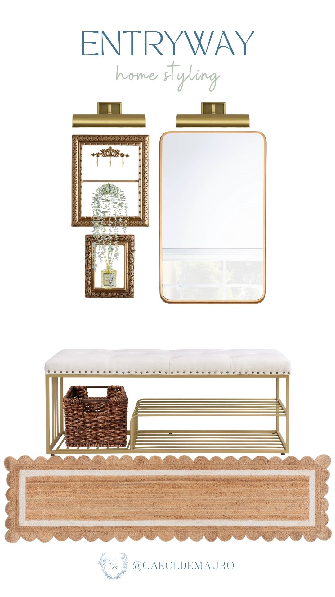 Give your hallway a fresh new look by pairing these sleek brass picture lights with some classic gold frames! You’ll love how the neutral tones and metallic accents make your entryway feel bright and high-end the second you walk through the door.

entryway makeover, home upgrade, modern classic, small space living, decor organizers, storage tips, bench seating, furniture finds

#LTKHome #LTKSeasonal #LTKU