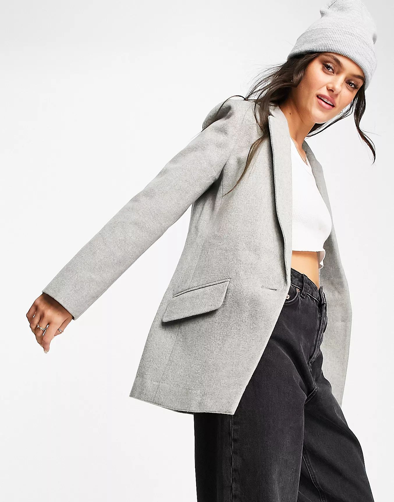Miss Selfridge blazer coat in grey | ASOS (Global)