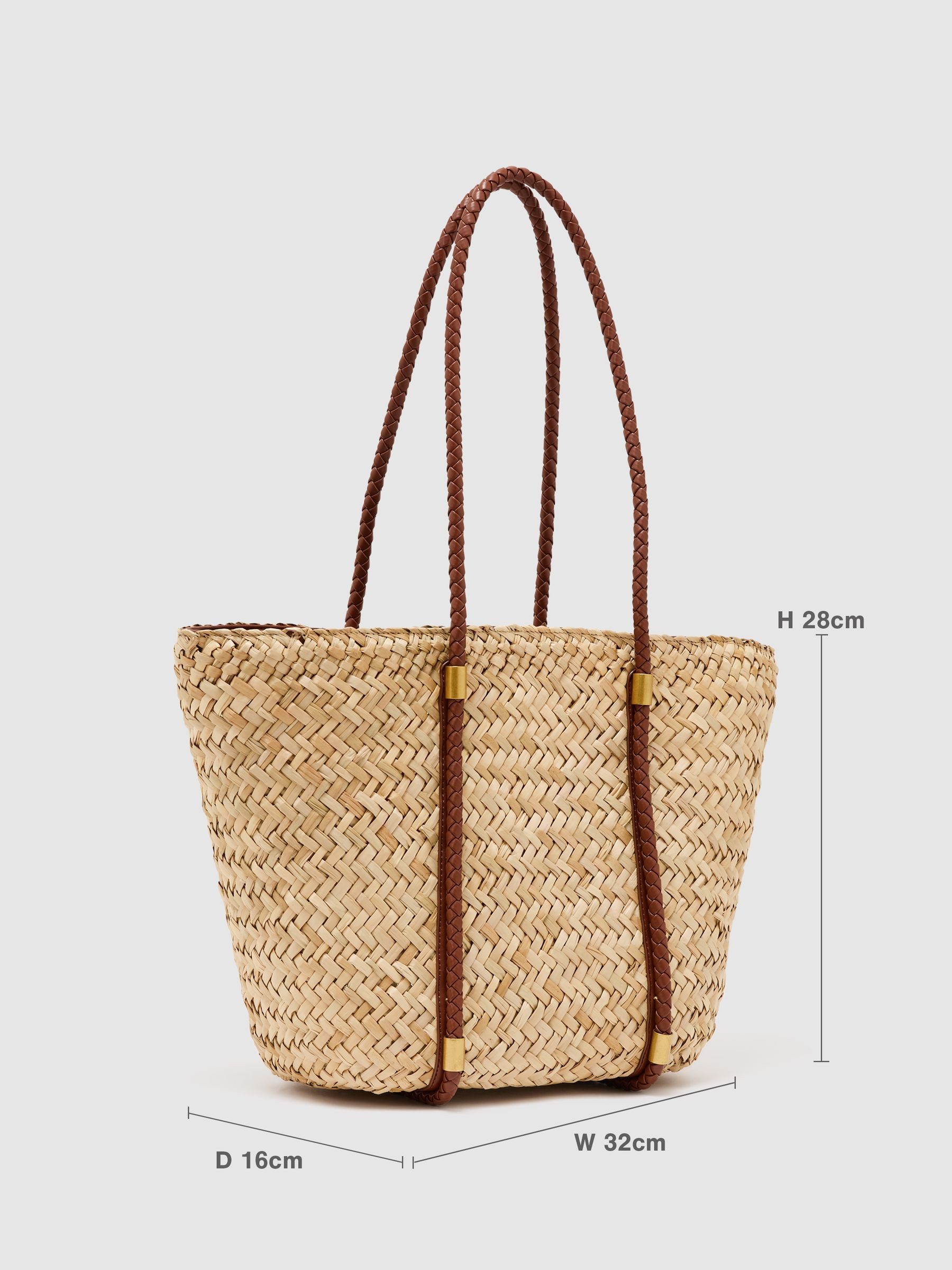 Reiss Raffia-Effect Braided-Strap Tote Bag in Natural - REISS | Reiss UK