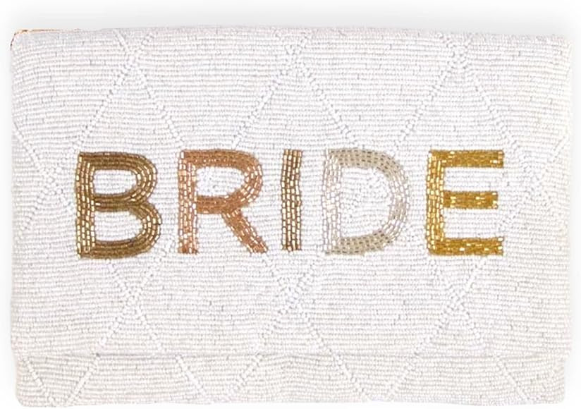 BRIDE Clutch for Wedding Day, Beaded Bride Purse for Bachelorette Party, White Bride Bag, Bridal ... | Amazon (US)