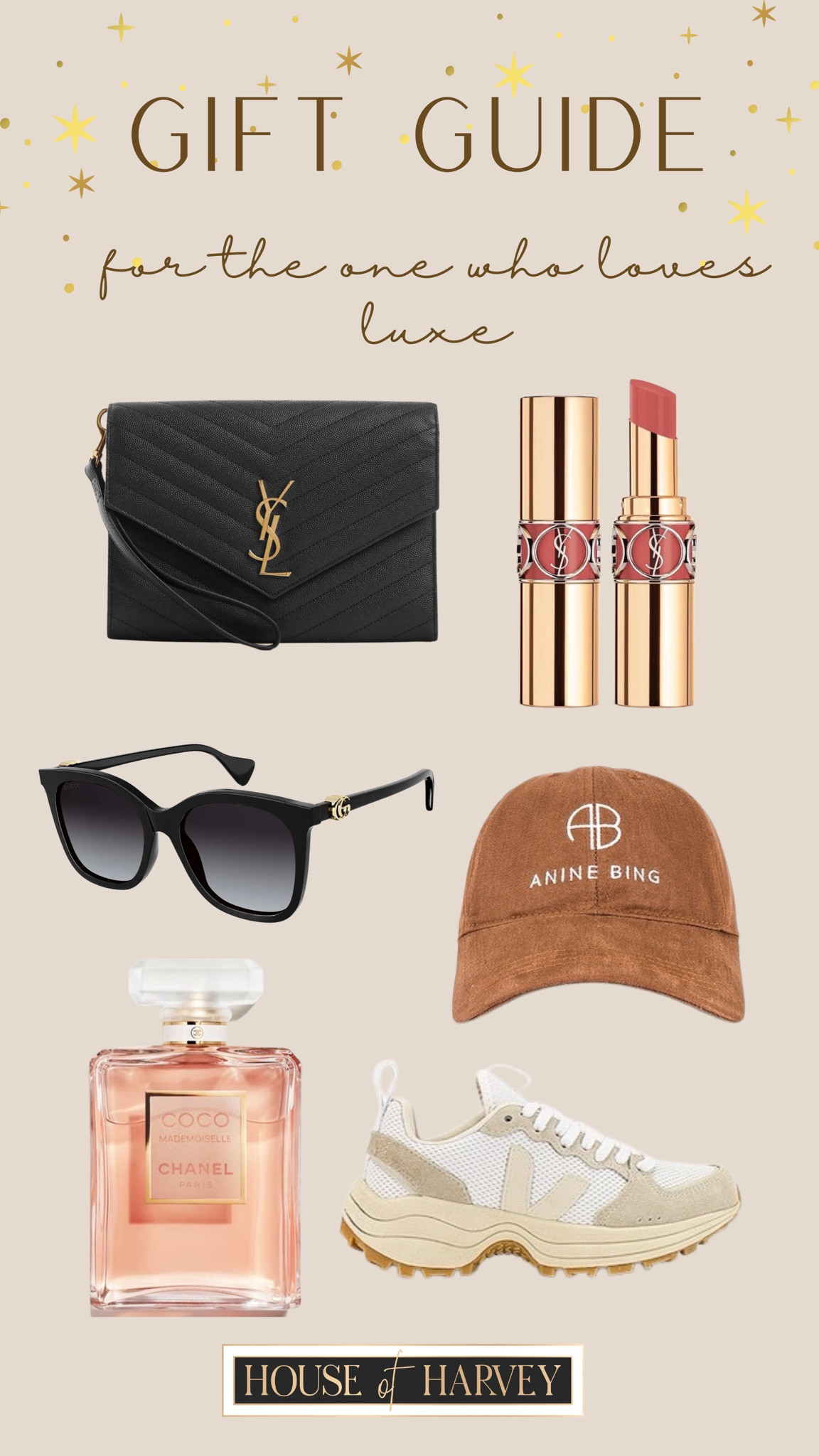 Gift guide
For the one who loves LUXE 

holiday style, style tip, holiday, Christmas, presents, luxe, glam, clutch, Saint Laurent, lipsticks, cap, Anine bing, perfume, Chanel, sneakers, Veja

#LTKstyletip #LTKSeasonal #LTKHoliday
