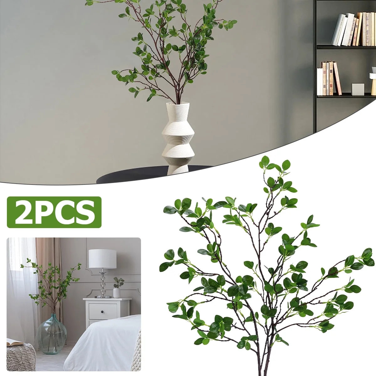 EUWBSSR 2Pcs Branches Artificial Greenery Stems Reusable Ficus Twig with Green Eucalyptus Leaves ... | Walmart (US)