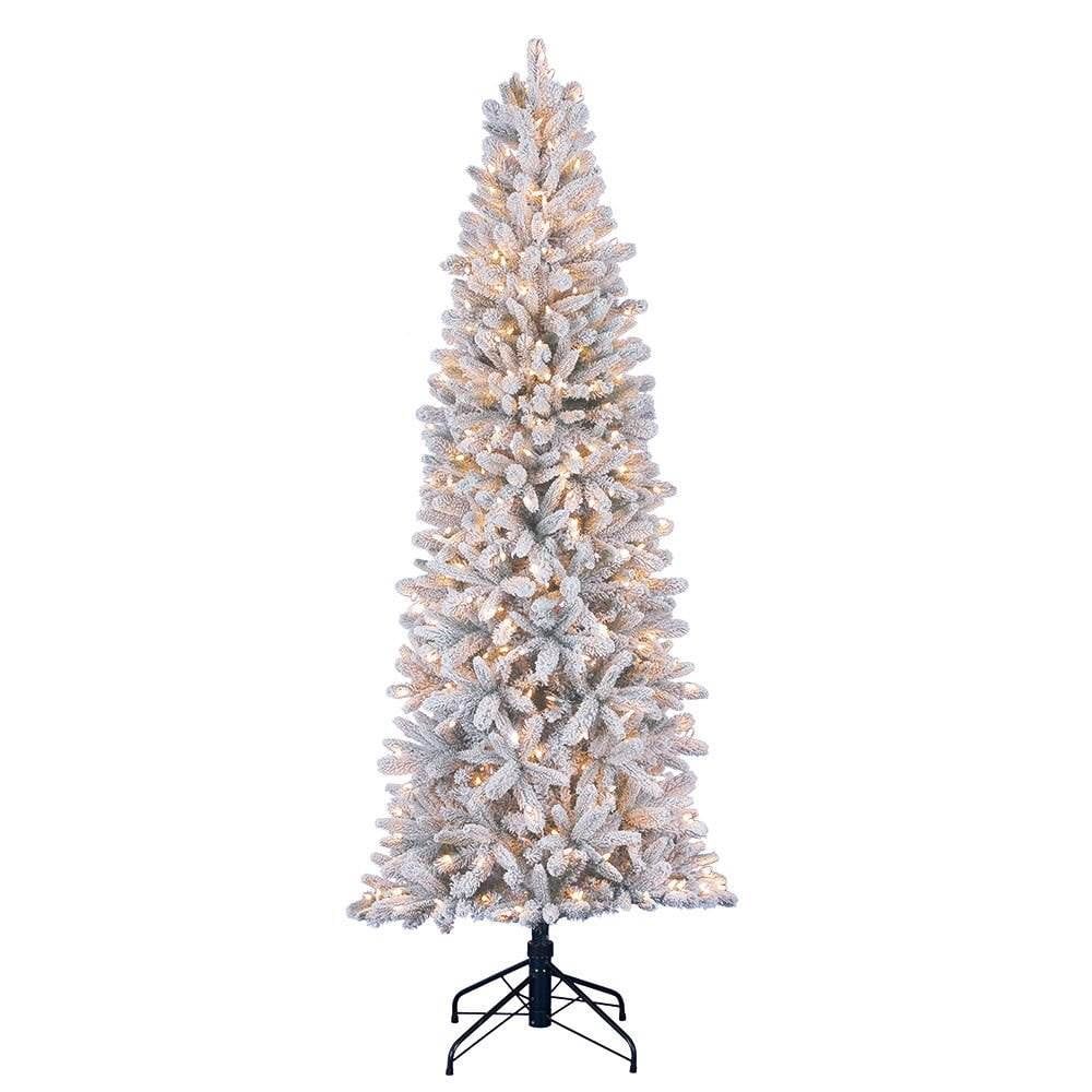 Home Heritage 7 Foot Frosted Alpine Quick Set Flocked Christmas Tree with Lights - Walmart.com | Walmart (US)