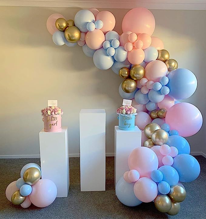 DIY 120PCS Gender Reveal Balloon Garland kits Chrome Metallic Latex Balloons 18/10/5inch Pearl Ba... | Amazon (US)