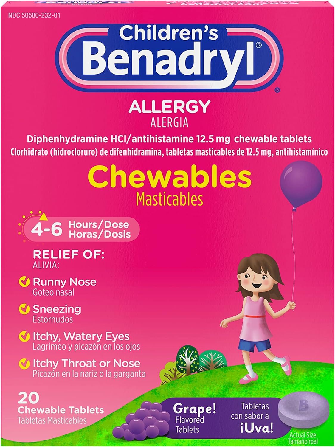 Benadryl Children's Allergy Chewables with Diphenhydramine HCl, Antihistamine Chewable Tablets fo... | Amazon (US)