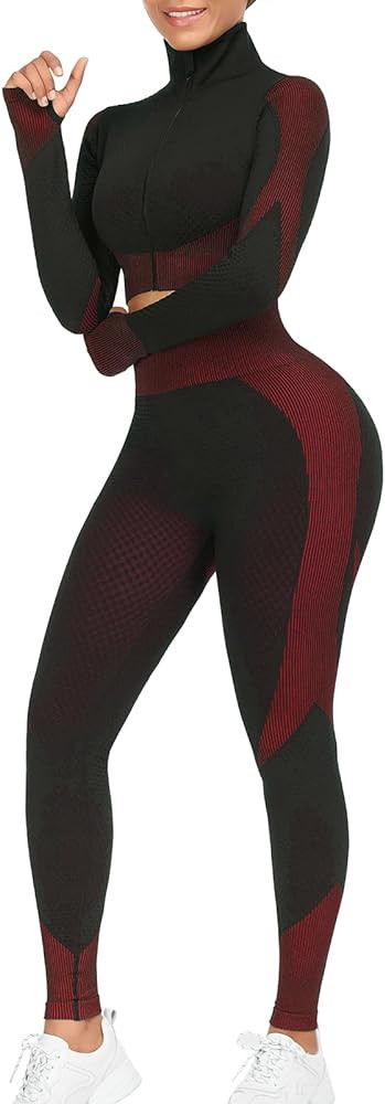 FeelinGirl Workout Sets for Women-2 Piece Seamless Yoga Outfit High Waist Leggings Crop Top Gym S... | Amazon (US)