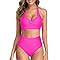 Tempt Me Women Two Piece Vintage Swimsuit Retro Halter Ruched High Waist Bikini with Bottom | Amazon (US)