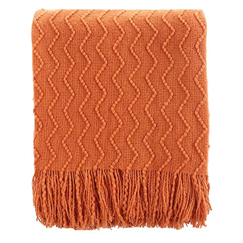 BATTILO HOME Burnt Orange Throw Blanket for Couch, Decorative Fall Throw Blanket with Tassels Halloween Throw Fall Decor, 50"x60" | Amazon (US)