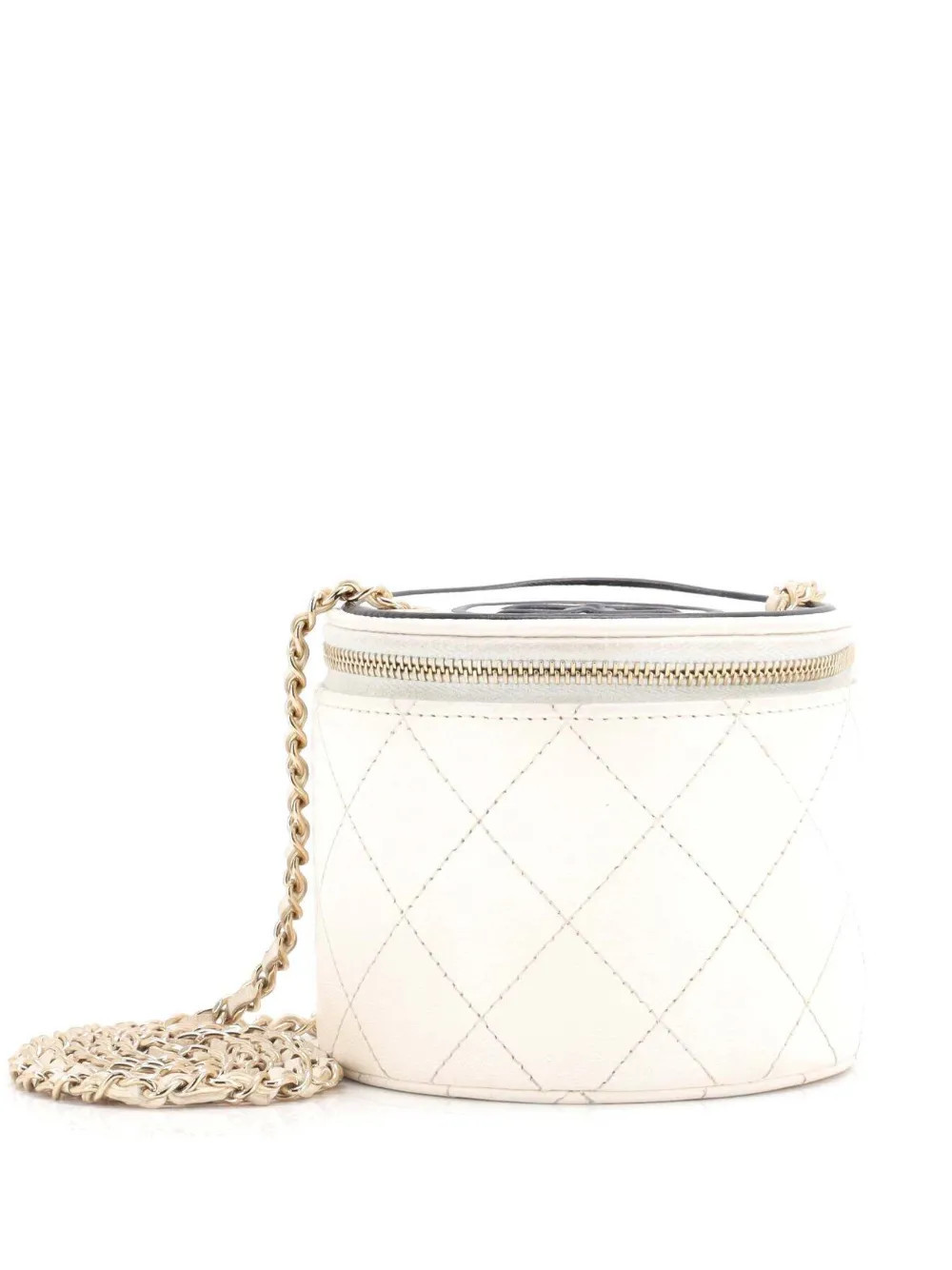 CHANEL Pre-Owned CC Round Vanity Case with Chain Quilted Lambskin Mini clutch bag - White | Farfetch Global