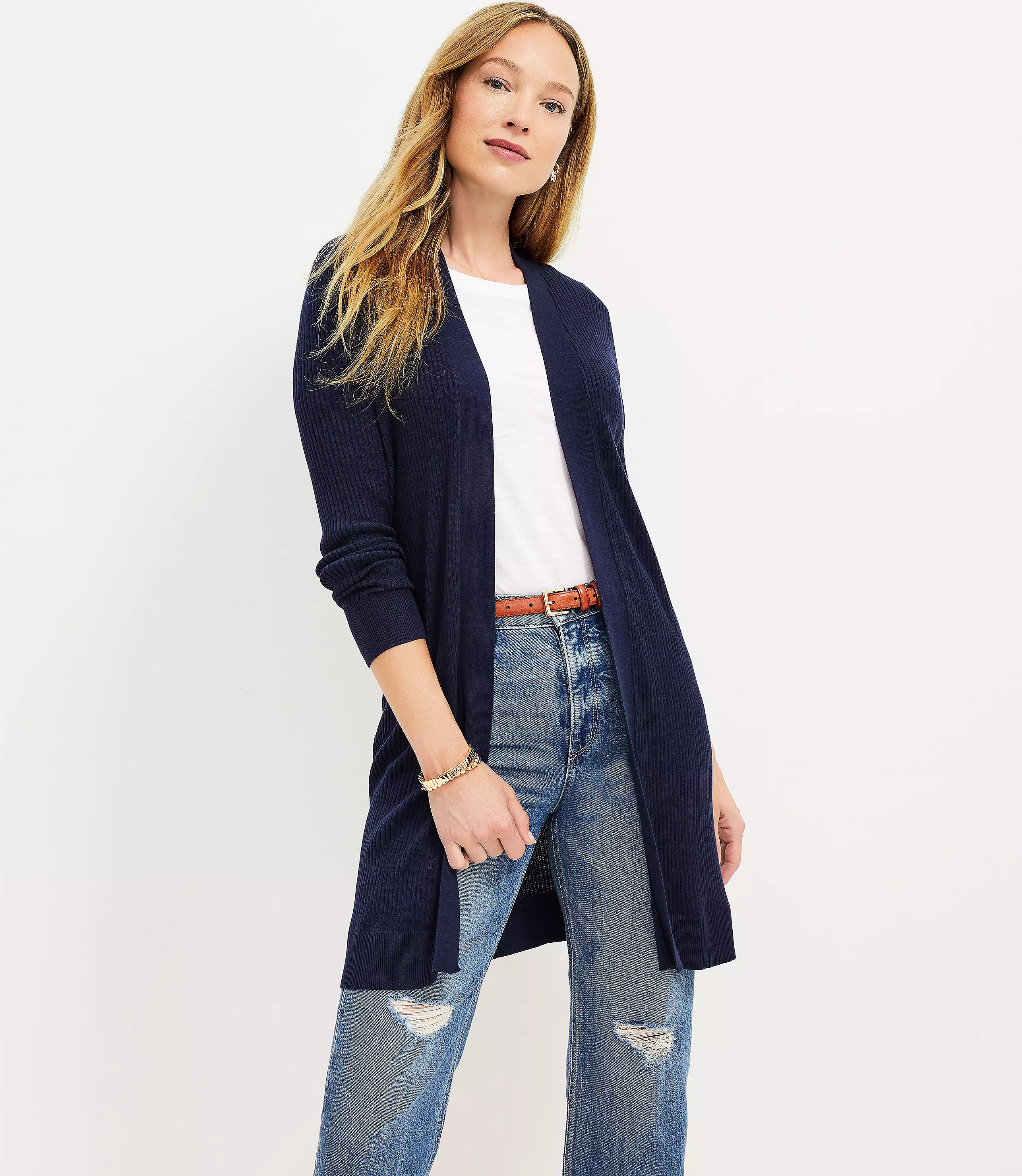 Ribbed Open Cardigan | LOFT