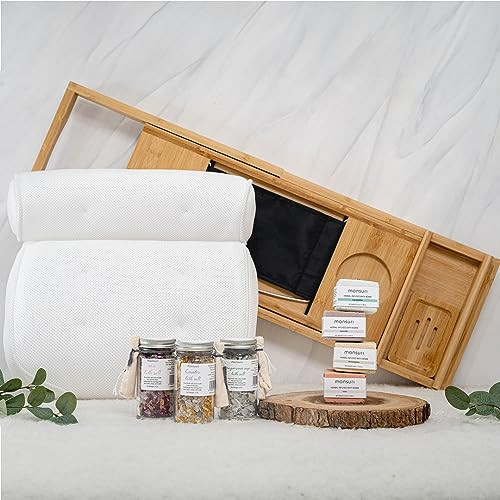 Luxurious Bath Gift Set for Women: Bamboo Bathtub Tray Caddy, Bath Spa Pillow, Bath Bombs & Bath Salts - Ultimate Spa Day Gifts for Women, Relaxation Gift Basket for Moms & Self Care | Amazon (US)
