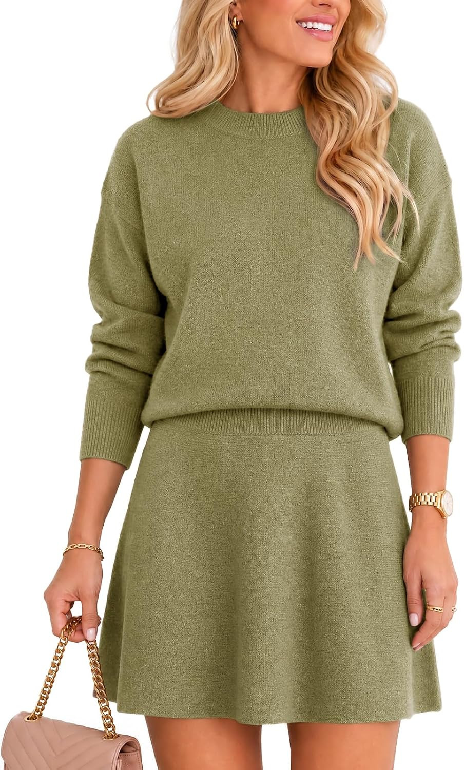Wenrine Womens Sweater Skirt Set Casual Fall 2 Piece Outfits | Amazon (US)