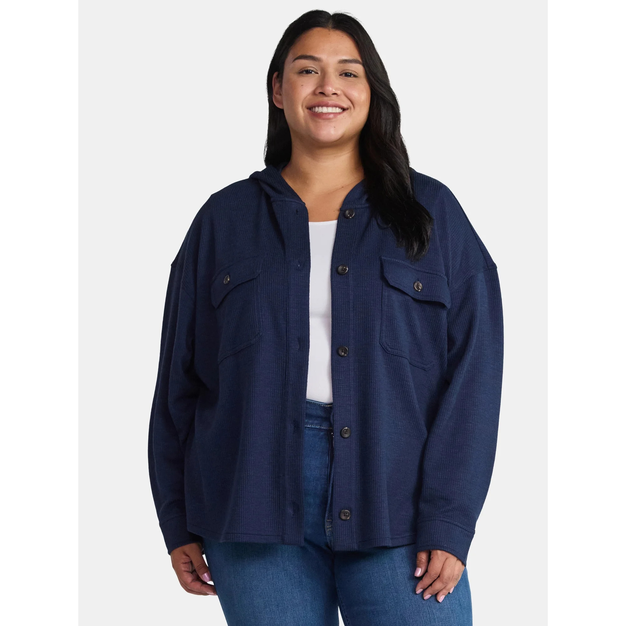 Time and Tru Women's and Women's Plus Ribbed Shirt with Hood, Sizes XS-4X | Walmart (US)