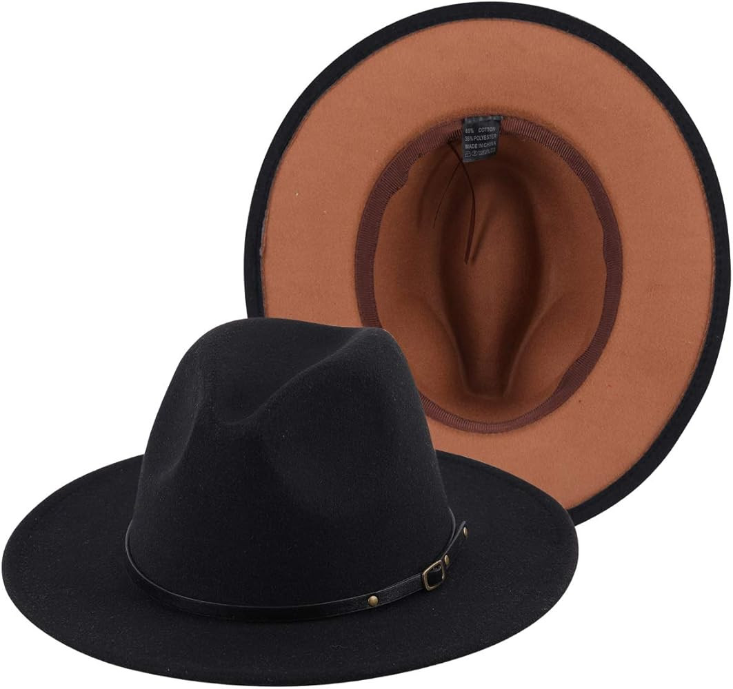 Lanzom Womens Classic Wide Brim Floppy Panama Hat Belt Buckle Wool Fedora Hat | Amazon (US)