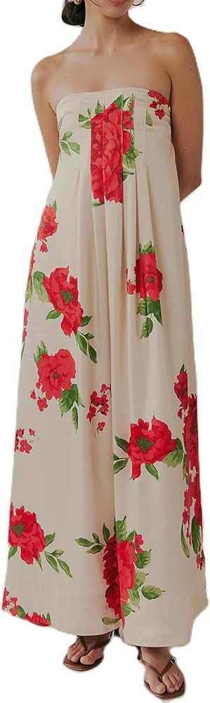 Amiblvowa Women Floral Maxi Dress Sexy Sleeveless Backless A-Line Long Flowy Dress Back Cut Out S... | Amazon (US)