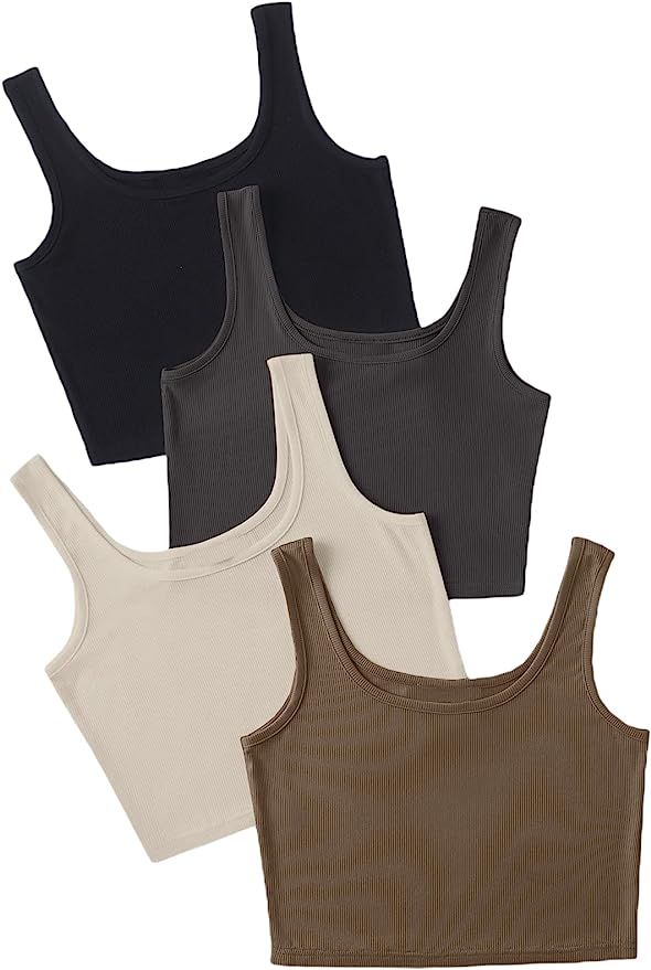 MakeMeChic Women's 4packs Plus Size Rib Knit Sleeveless Tank Crop Top | Amazon (US)