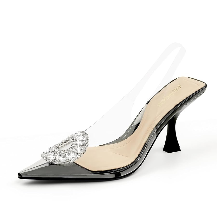 JENN ARDOR Clear Heels for Women Slingback Pointed Closed Toe Heels with Rhinestones 3 inch Comfo... | Amazon (US)